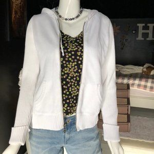 White Hooded full zip Sweater